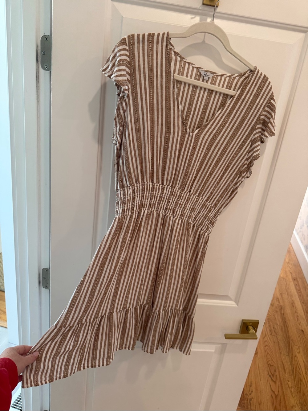Rails Brown and White Striped V-Neck Mini Dress